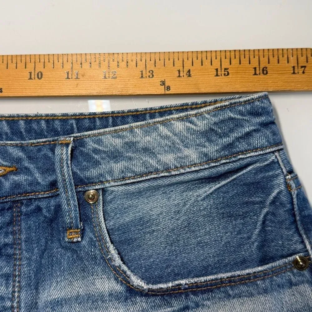 Good American Blue Bombshell Button Fly Distressed Denim Cutoff Shorts Size 6/28